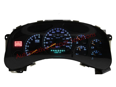 1999-2002 Chevy Silverado Suburban Tahoe Gauge Cluster Mail-in Repair Service Cluster Repair Service Automotive Circuit Solutions Cool White LEDs Display Repair Only 